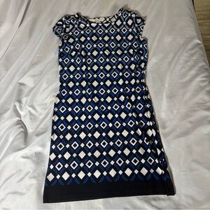 Liz Claiborne Geometric Patterned Dress - Blue, Black,and White Sz Large